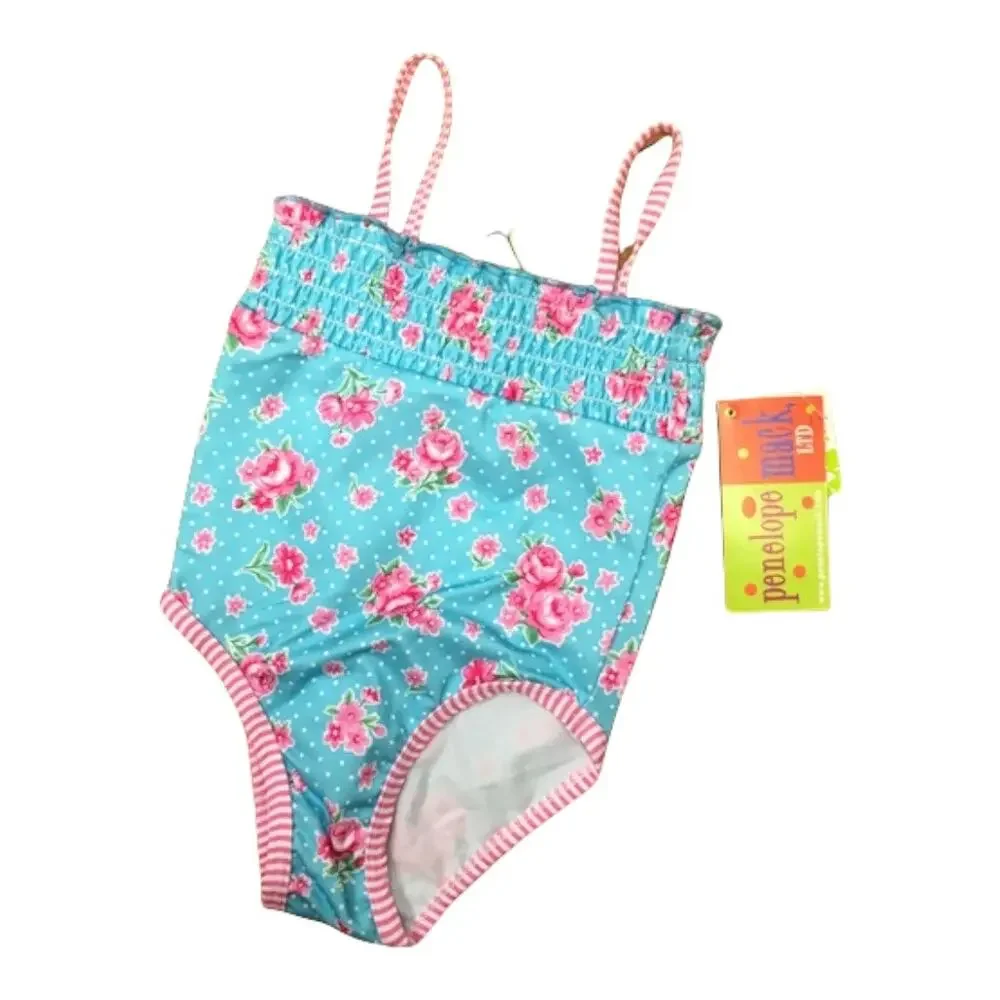 Penelope Mack Girls Swimsuit Size 18 Months‎ Blue Pink Floral One Piece NEW